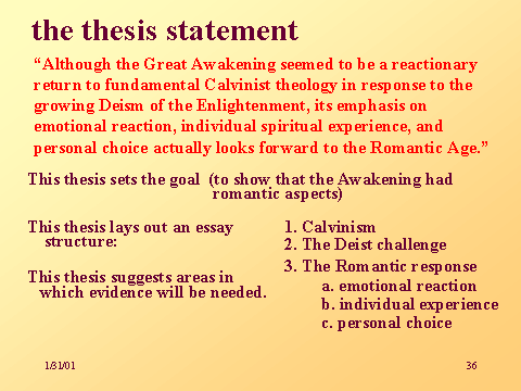 What is included in a strong thesis statement