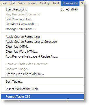 format table extension added to bottom of the Command menu