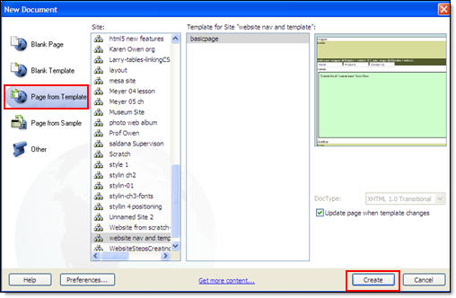 new from template on the new file dialog box