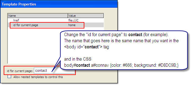 modify template properties dialog box